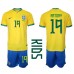 Tanie Strój piłkarski Brazylia Antony #19 Koszulka Podstawowej dla dziecięce MŚ 2022 Krótkie Rękawy (+ szorty)